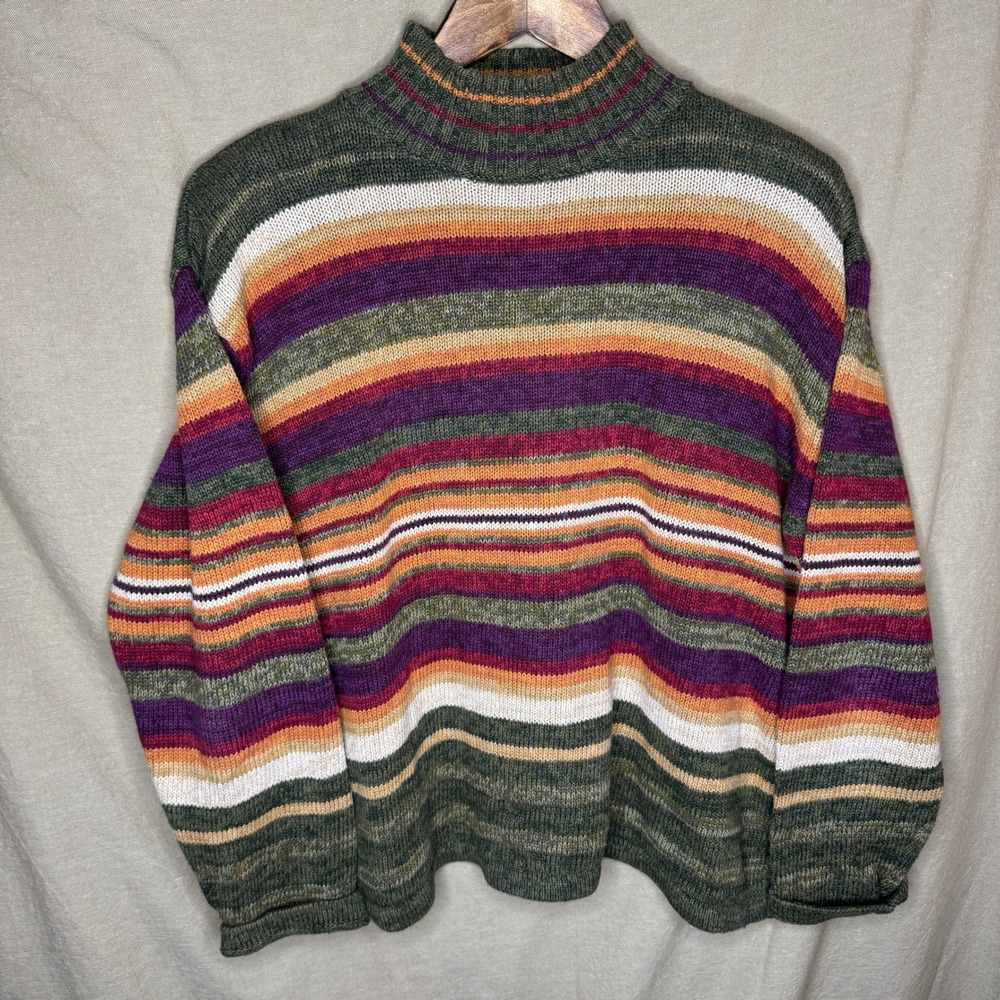 Tiara International Vintage 2001 Striped Mock Neck Sweater Medium Whimsy